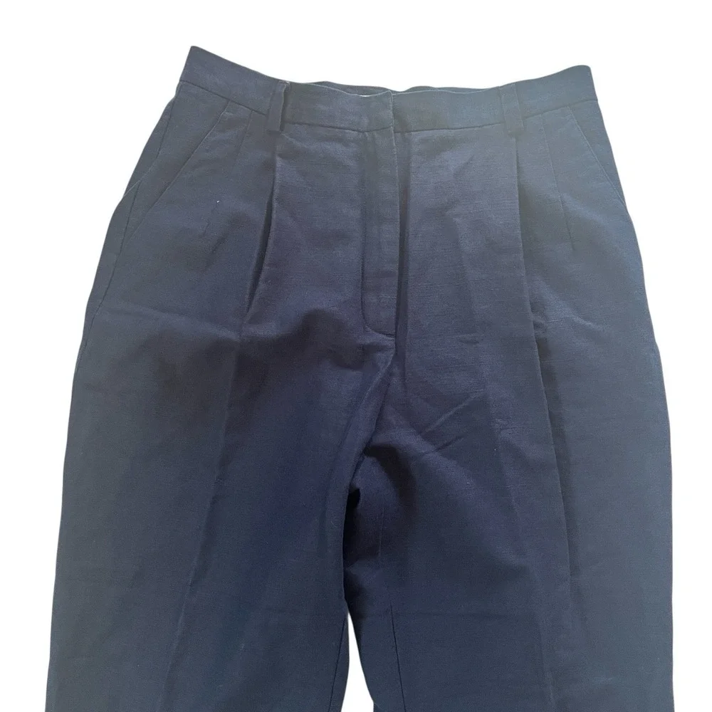 Liz‎ Claiborne Women's Size 12 Kylie Pant Pleat Navy 60% Linen / 40% Cotton